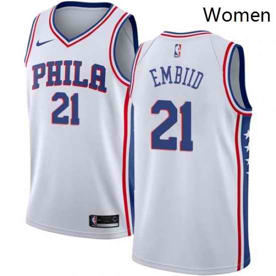 Womens Nike Philadelphia 76ers 21 Joel Embiid Swingman White Home NBA Jersey Association Edition
